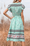Elegant Floral Split Joint Frenulum V Neck Dresses