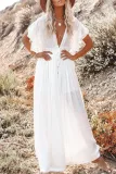 Elegant Solid Frenulum Buckle V Neck A Line Dresses