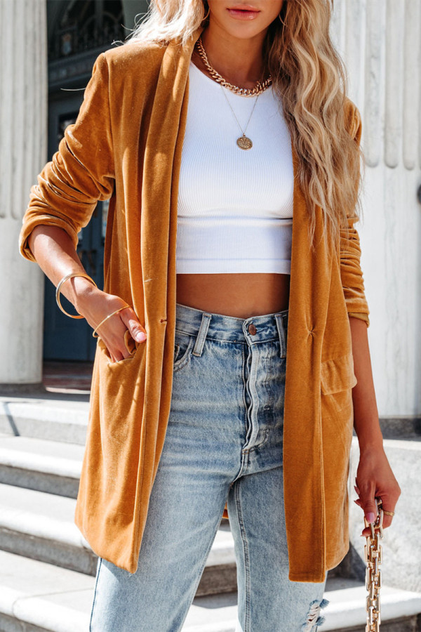 Fashion Solid Solid Color Turn-back Collar Outerwear