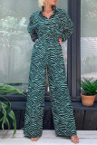 Fashion Casual Print Printing Turndown Collar Loose Jumpsuits