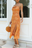 Elegant Color Lump High Opening Fold Spaghetti Strap Dresses