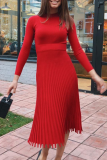 Elegant Solid Basic O Neck Pleated Dresses