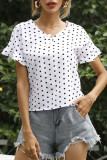 Fashion Street Polka Dot Split Joint V Neck T-Shirts
