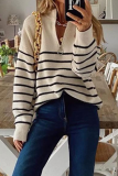Sexy Striped Patchwork Zipper Zipper Collar Tops Sweater(3 Colors)