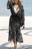 Fashion Vacation Dot Split Joint Swimwears Cover Up
