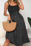 Sweet Dot Frenulum Buckle U Neck A Line Dresses