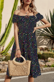 Elegant Floral Frenulum Flounce Square Collar A Line Dresses