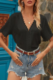 Fashion Casual Solid Split Joint V Neck Tops