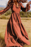 Casual Solid Flounce U Neck Cake Skirt Dresses