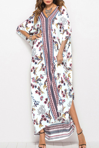 Bohemian Vacation Print Patchwork V Neck Beach Dress Dresses