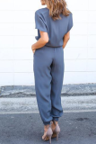 Casual Street Solid Frenulum V Neck Jumpsuits