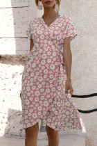 Fashion Street Print Split Joint V Neck A Line Dresses