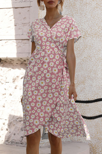 Fashion Street Print Split Joint V Neck A Line Dresses