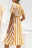 Fashion Sweet Striped Split Joint V Neck A Line Dresses