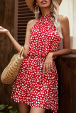 Elegant Print Floral Frenulum Halter A Line Dresses