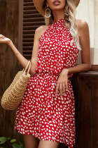 Elegant Print Floral Frenulum Halter A Line Dresses