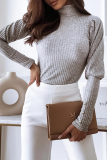 Casual Solid Buckle Fold Turtleneck Tops