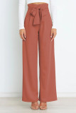 Work Simplicity Solid With Belt Loose High Waist Straight Solid Color Bottoms