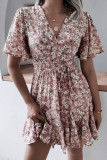 Fashion Casual Print Split Joint V Neck Waist Skirt Dresses