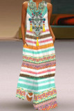 Fashion Street Print Patchwork V Neck A Line Dresses(7 Colors)