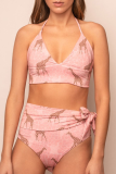 Vacation Character Solid Frenulum Knotted Swimwears