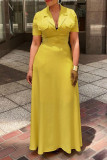 Casual Solid Patchwork Pocket Turndown Collar Straight Dresses