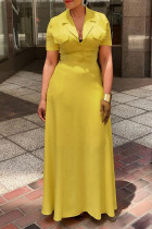 Casual Solid Patchwork Pocket Turndown Collar Straight Dresses