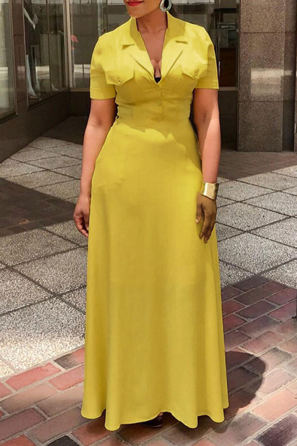 Casual Solid Patchwork Pocket Turndown Collar Straight Dresses