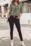 Fashion Leopard Patchwork Turndown Collar Tops