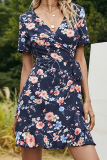Elegant Floral Frenulum Flounce V Neck A Line Dresses