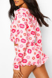 Fashion Living Print Split Joint O Neck Long Sleeve Two Pieces