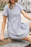 Elegant Striped Split Joint Asymmetrical A Line Dresses