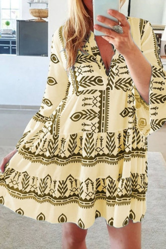 Fashion Sweet Print Patchwork V Neck Princess Dresses