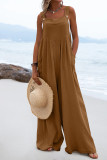 Casual Solid Patchwork Square Collar Loose Jumpsuits