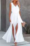 Fashion Street Solid Patchwork Slit V Neck Irregular Dresses