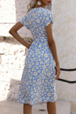 Fashion Street Print Split Joint V Neck A Line Dresses