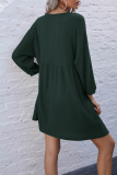 Casual Solid Pocket Buckle V Neck A Line Dresses