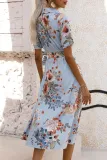 Fashion Street Print Split Joint Turndown Collar A Line Dresses