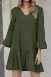 Casual Solid Fold V Neck A Line Dresses
