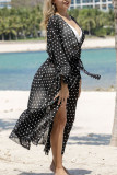 Fashion Vacation Dot Split Joint Swimwears Cover Up