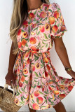 Fashion Sweet Print Split Joint O Neck Princess Dresses