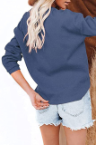 Casual Solid Buckle O Neck Tops(6 Colors)
