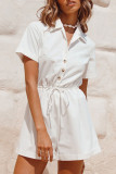 Fashion Street Solid Patchwork Turndown Collar Loose Rompers