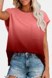 Casual Street Gradual Change Split Joint Pocket O Neck T-Shirts