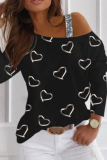 Casual Print Patchwork Oblique Collar Tops(4 Colors)