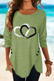 Simplicity Print Buttons Asymmetrical Printing O Neck T-Shirts(6 Colors)