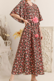 Celebrities Floral Split Joint With Belt V Neck A Line Dresses
