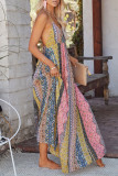 Fashion Street Print Split Joint Backless V Neck A Line Dresses