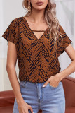 Fashion Casual Print Split Joint V Neck Tops