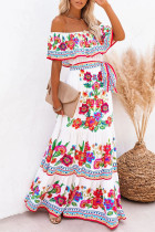 Fashion Street Print Split Joint Off the Shoulder A Line Dresses